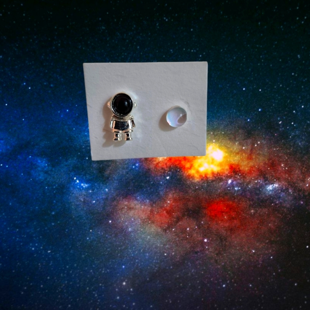 Silver Astronaut Stud Earrings